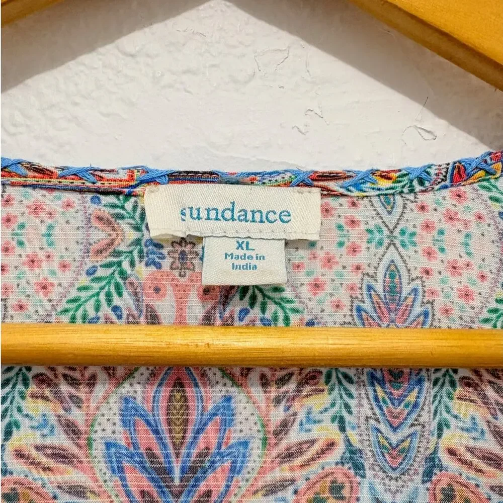 Sundance Multicolor Print Peasant Boho Blouse Tassels XL - Picture 3 of 6